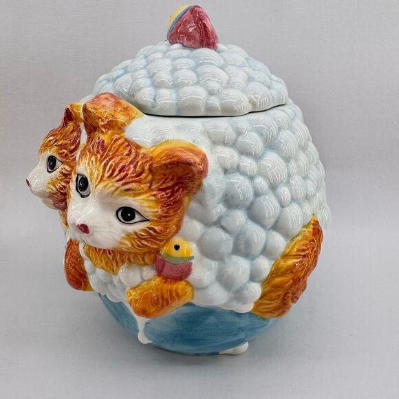 Vintage ANCO Kitten Cat Ceramic Cookie Jar & Lid Bubble Bath With Fish 1970's - Picture 3 of 13